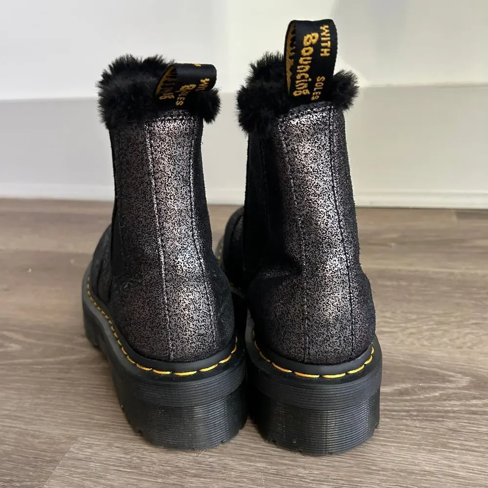 Dr Martens 2976 Quad Faux Fur Platform Chelsea Boot Black Metallic US 9 EU 41